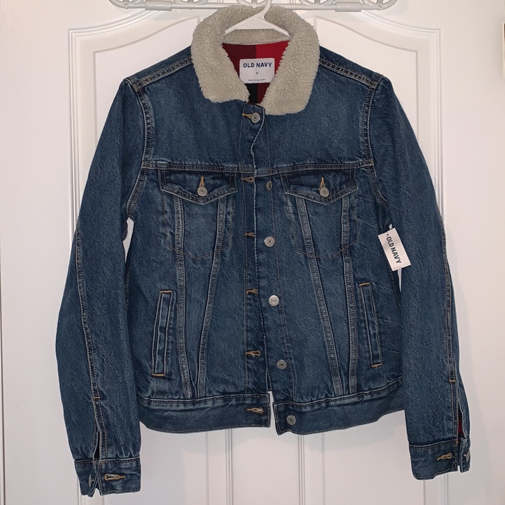 Old Navy Plaid Jean Jacket Faux Sterling sheep collar New with tags size M